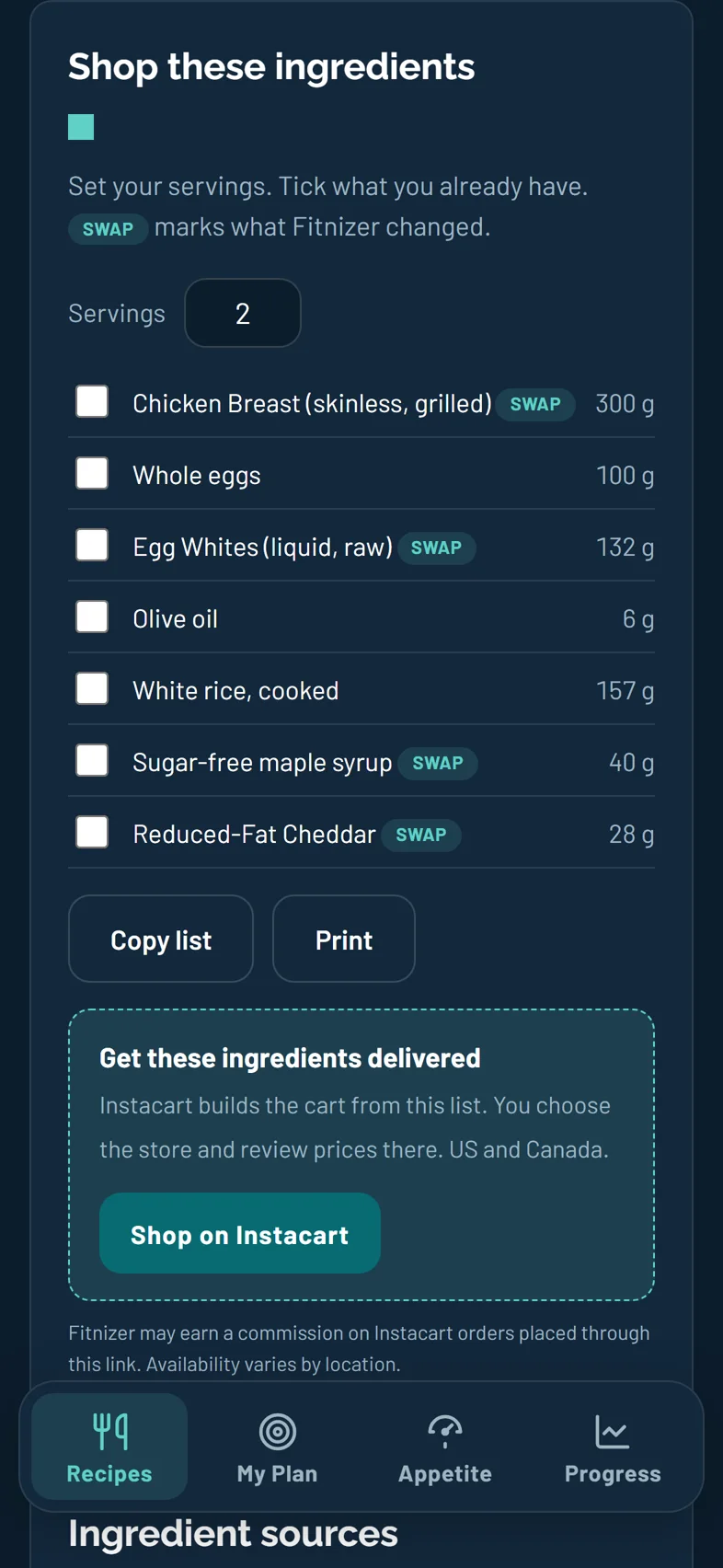 Shop these ingredients: tick what you have, send the rest to Instacart