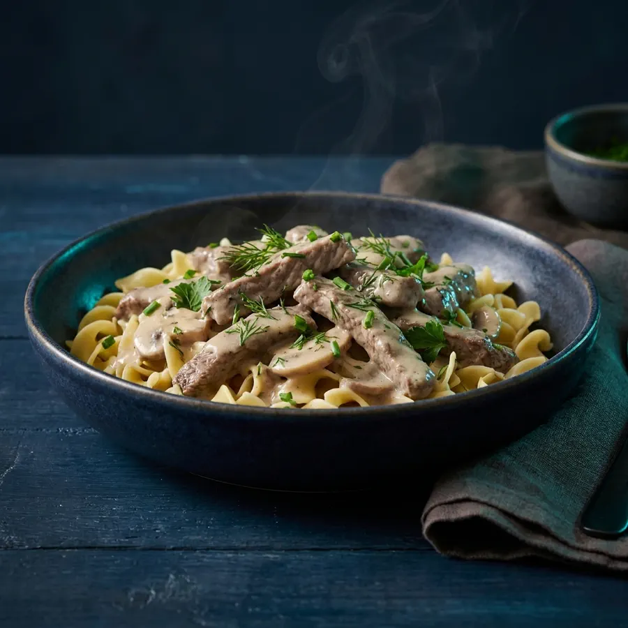 Lightened beef stroganoff